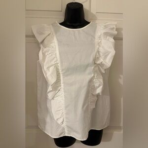 Current/Elliott White Sleeveless Ruffle Top Blouse Sz 2